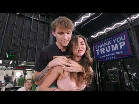 Skinny boy jumps on fit girl, easy piggyback
