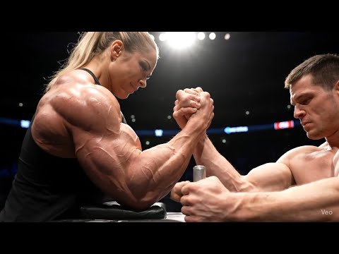 AI FBB Muscle Girl Arm Wrestling – Giantess Growth & Muscular Female Bodybuilder