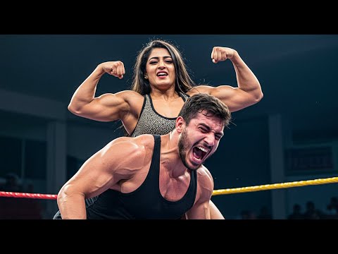 Female bodybuilders are beating men in mixed wrestling matches.